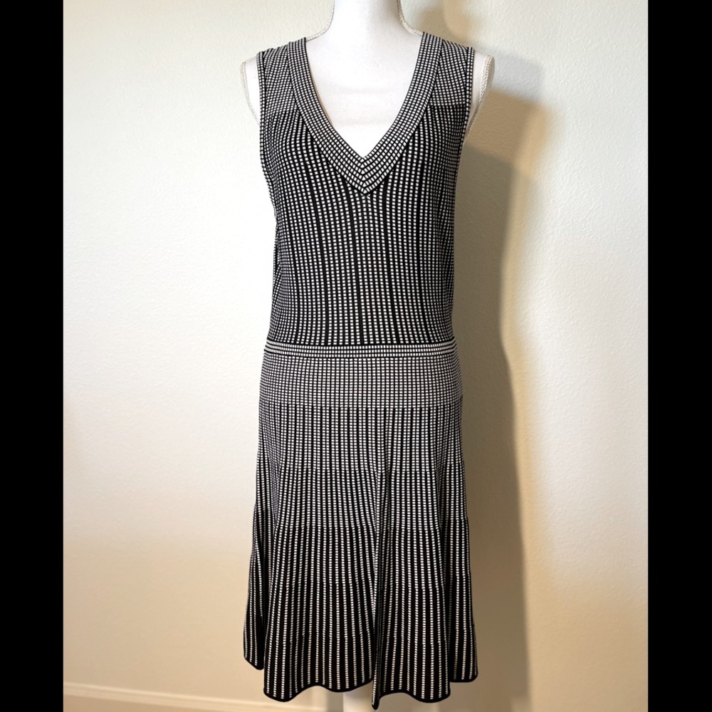 Catherine Malandrino Carmen Knit Dress Large Black and White Textured Sheath NWT